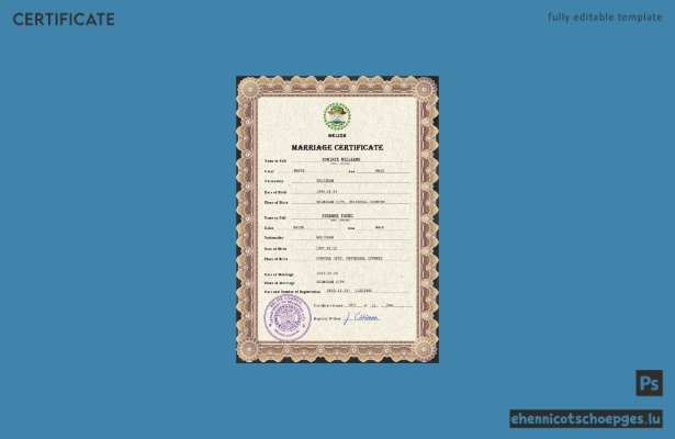 Belize Heiratsurkunde PSD-Beispielvorschau